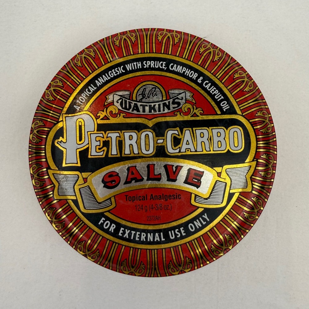 Watkins Petro-Carbo Salve Vintage Collectible Tin 4.375oz Red Gold Black USA